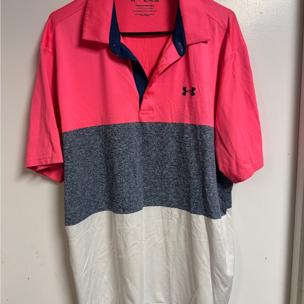 Under Armour Men's Polo in Pink, Gray, and White